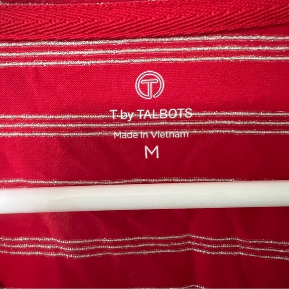 T by Talbots long sleeve top striped Red Silver Medium - Picture 2 of 4